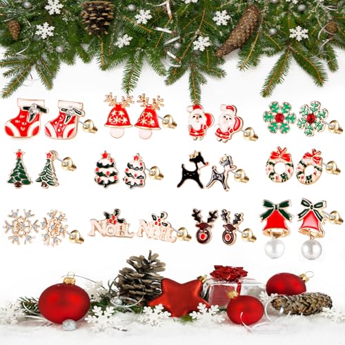 33 Pairs Stainless Steel Cartoon Earrings for Girls - Hypoallergenic Colorful Stud Earing Set, Mix & Match Cute Earring for Teens, Kids, Doll Dressup Accessories - style: #6-Christmas