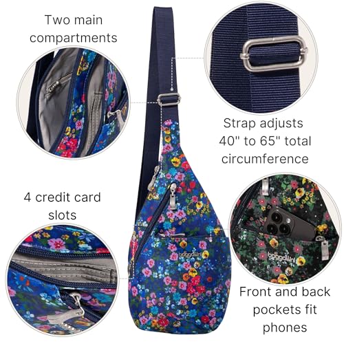Baggallini Mini Sling - 12x7 Sling Crossbody Bag Backpack with Adjustable Shoulder Strap - color: Flower Market