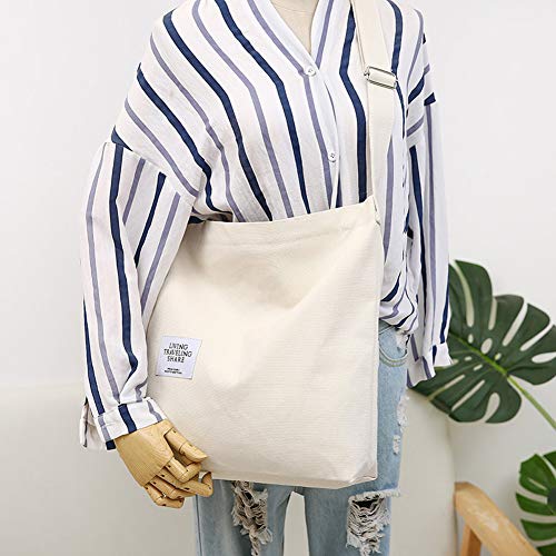 Covelin Women's Retro Large Size Canvas Shoulder Bag Hobo Crossbody Handbag Casual Tote - color: Beige