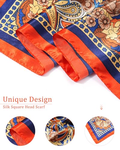 Molans 35" Silk Satin Square Head scarves - 4Pcs Large Scarfs Hair Bandana Head Kerchief Neck Scarf Sleeping Wraps for Women - color: Red, Blue, Orange, Pink