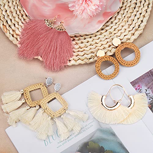 9 Pairs-26 Pairs Rattan Earrings for Women Girls Lightweight Acrylic Geometric Statement Woven Earrings Handmade Straw Wicker Braid Hoop Drop Dangle Earrings - color: Rattan 3