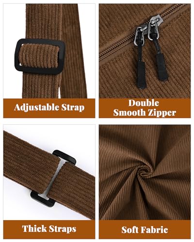 Crossbody Crescent Bag for Women Men Trendy, Crescent Sling Bag with Adjustable Strap, 2 Zippers Lightweight - color: Corduroy-cafe