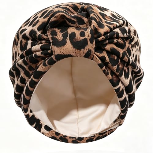 Women's Turban Head Wrap Cancer Chemo Beanies Cap Headwear Cap Bonnet Hair Loss Hat for Sleeping - color: Leopard-khaki