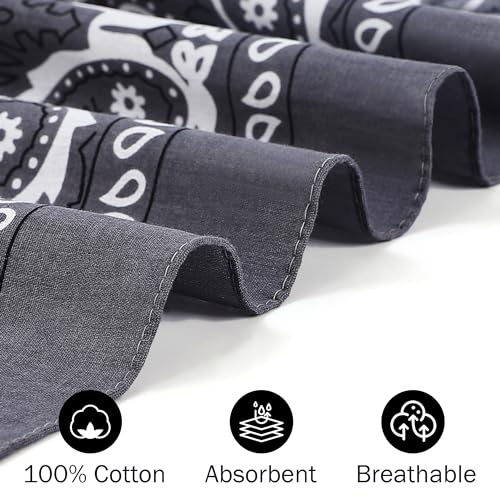 Mochabao 100% Cotton 27" x 27" Large Bandanas for Men & Women, Multi-Purpose Bandana Headbands, Square Head Scarf - color: White/Black/Navy Blue/Gray