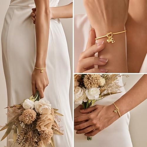 M MOOHAM Knot Initial Bracelets for Women Teen Girls 14K-Gold-Plated Dainty Initial Bracelets for Women Heart Letter Bracelet Jewelry Personalized Bridesmaid Proposal Gifts - color: G