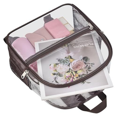 Oraben Clear Backpack Stadium Approved, 12 x 6 x 11 in, Small Transparent Backpack Clear Bag for Concerts, Sports Events, Festivals, Travel, Waterproof PVC, Adjustable Straps - color: Chocolate, style: Enhanced Strap