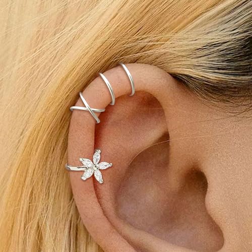 Ear Cuffs Non Piercing 14K Gold Plated Ear Cuff Earrings for Women Trendy Clip on Cartilage Earring Stacks Non Pierced Adjustable Fake Earrings Set Jewelry - color: A3:Silver Ear Cuff