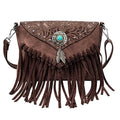 LAVAWA Small Crossbody Bags for Women Crossbody Handbag Fringe Purse Tassel Shoulder Bag Turquoise Concho Wallet - color: Brown