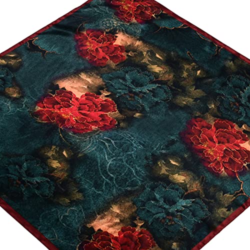 Stlvoll 100% Silk Head Scarf for Women - 27" Hair Scarves Satin Bandanas Square for Night Sleeping with Gift Packed - color: Flower (Red + Cyan)