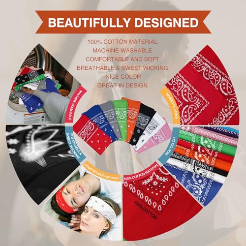 Raylarnia 100% Cotton Large Bandanas for Men and Women, 22 Inch Paisley Bandana with Multiple Colors - color: Royal Blue / Navy Blue / Light Blue