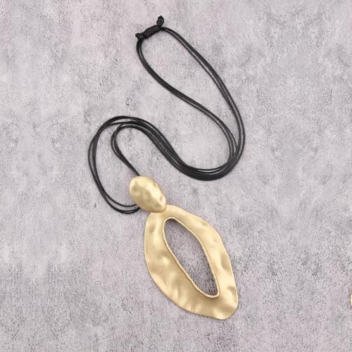 GelConnie Leather Necklace for Women Large Pendant Long Brown Necklace Circle Leather Choker Vintage Sweater Necklace Gold Chunky Boho Necklaces for Women - style: Big Gold Long Necklace