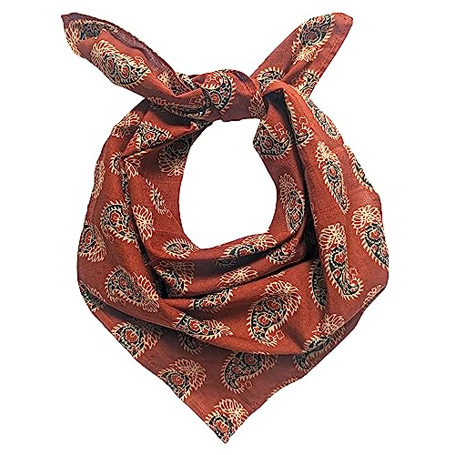 AVKA Studio 100% Cotton Bandanas for Women & Men, 2 Pack 20x20 Inch, 22x22 inch Hand Printed, Lightweight Cotton Handkerchief - color: Terracotta Red, size: 20 x 20 Inches