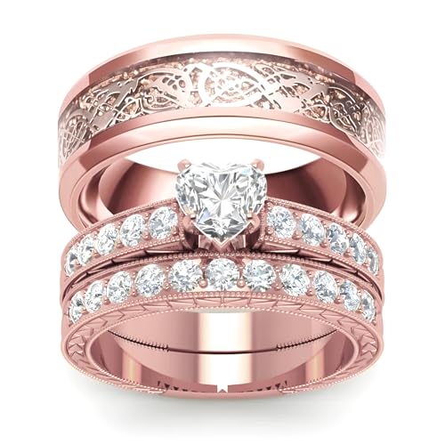 3Pcs Moissanite Wedding Rings Sets for Couples, s925 10K 14K 18K Real Gold Wedding Rings Sets for Him and Her, Customized Matching Engagement Bands Set for Men and Women Free Engraving - style: Style-1