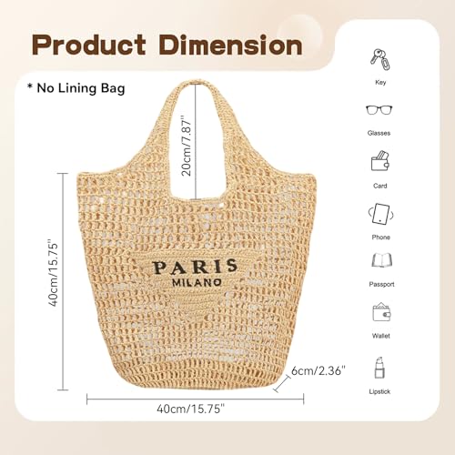 POOOPSSD New Woven Bag, Straw Mesh Tote Bag, Beach, Shoulder Bag, Hobo Women, Foldable Large Capacity, for Holiday. - color: Blue