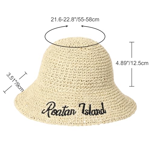 Womens Sun Hat Handmade Crochet Straw Bucket for Summer Foldable Travel Cap - color: Beige 2