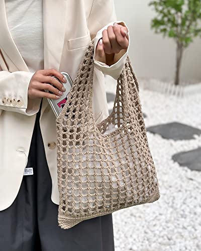 Crochet Mesh Beach Tote Shoulder Handbags Hobo Summer Aesthetic Women's Bag - color: White Black Brown Green