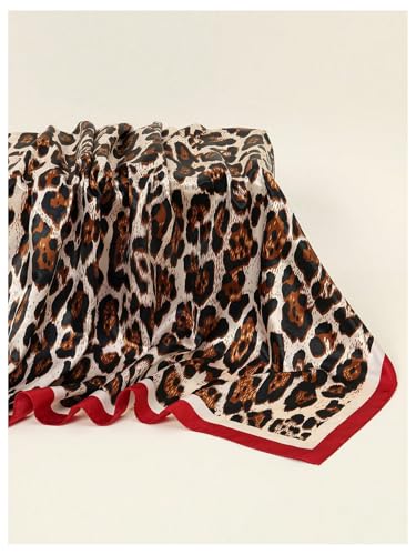 RoseSeek Women's Cheetah Print Silk Head Scarf Leopard Satin Rave Hair Scarf Headband Square Scarves - color: Dark Red