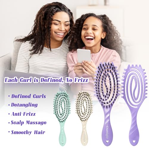 Curl Defining Hair Brush for Curly Hair Fast Blow Drying Styling Hairbrush | Boar Bristle Hair Brush Gentle Detangling for Women Girls Long Wavy Thin Fine Hair Wet Dry Use, Smoothing Hair No Tangle - color: Purple