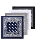 Bycc Bynn Large 27" x 27" 100% Cotton Bandanas - Set of 4 - color: Black+gray+white+navy Blue
