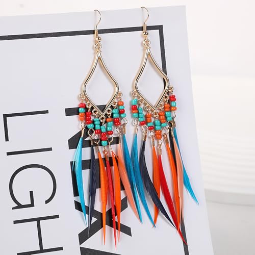 FRESHME Native American Earrings for Women - Ethnic Indian Feather Earrings, Western Jewelry for Photoshoot Music Festival