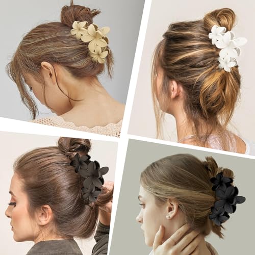 ANBALA Matte Flower Hair Accessories - 4PCS Large Plumeria Hawaiian Hair Clips with Strong Hold for Women, Non-Slip and Cute - color: C-4pcs large colorful flower