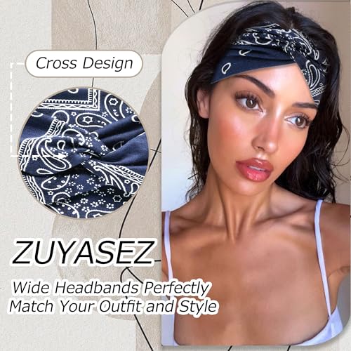 4 Pack Wide Headbands for Women Paisley Twist Hair Bands Stretchy Cross Head Turban Bandana Valentine's Day Non Slip Exercise Hair Wraps Accessories - color: Multicolor-2