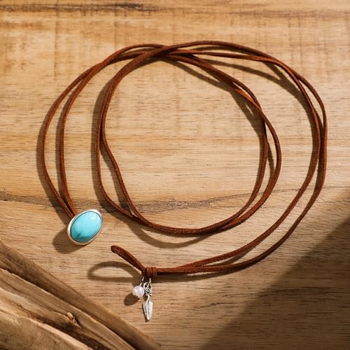 HUASAI Choker Necklace for Women Boho Necklaces Country Concert Outfits for Women Layered Western Choker Necklace Boho Cowgirl Jewelry Accessories Dress - color: B:Turquoise Boho Choker Necklace