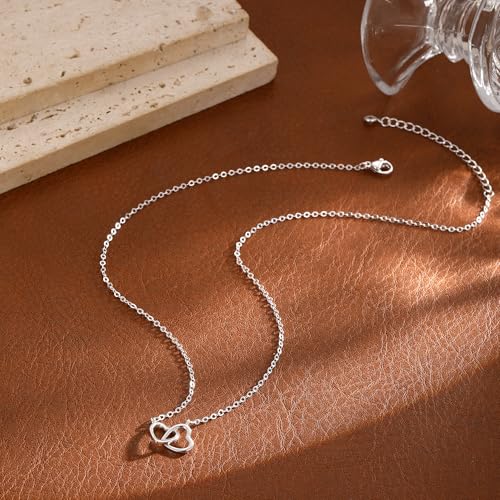 Heart Necklace for Women Dainty 14K Gold/Silver Plated Love Charm Pendant Choker Adjustable Chain Meaningful Cute Jewelry Gift for Her Wife Best Friend Couple - style: Double Heart-SL