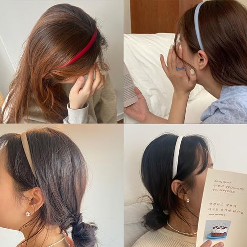 XIMA Solid Fabric Headbands for Women and Girls, 10mm Soft Satin Thin Non-Slip Hairbands, Set of 12