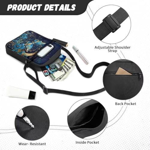 Womens Crossbody Bag Cell Phone Purse Wallet Small Shoulder Handbag for Workout Travel Gym - color: Butterfly Moon
