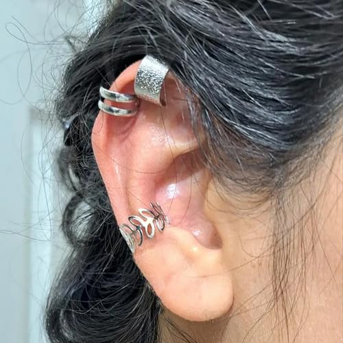 Ear Cuffs Non Piercing 14K Gold Plated Ear Cuff Earrings for Women Trendy Clip on Cartilage Earring Stacks Non Pierced Adjustable Fake Earrings Set Jewelry - color: L3:5pcs silver