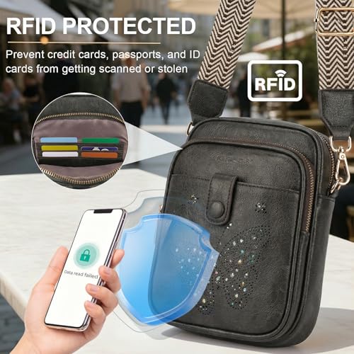 KITEVIUN Crossbody Bags for Women Leather Crossbody Purse Small Shoulder Phone Purse with Adjustable Strap & RFID Card Slots - color: 10-dark Gray