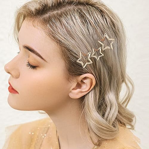 Star Hair Clips 2000s Y2K Snap Hair Barrettes Non Slip Star Hair Accessories Silver Metal Hair Clips for Girls Women -20 PCS 1.18", 1.57" - color: 20 P - 1.18" 1.57"-silver