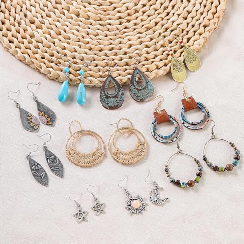 Boho Earrings, Statement Earrings, Teardrop Sunflower Earrings, Dangle Ethnic Earrings for Women, Handmade Bohemian Trendy Boho Vintage Jewelry - style: Boho Set