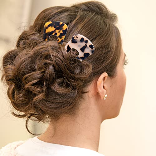 French Hair Pins Tortoise Shell French Hair Forks U Shaped French Pins 2 Prong Hair Sticks Acetate Chignon Pin for Women Hairstyle Accessories 2 Pack - color: french hair pin 2 pack