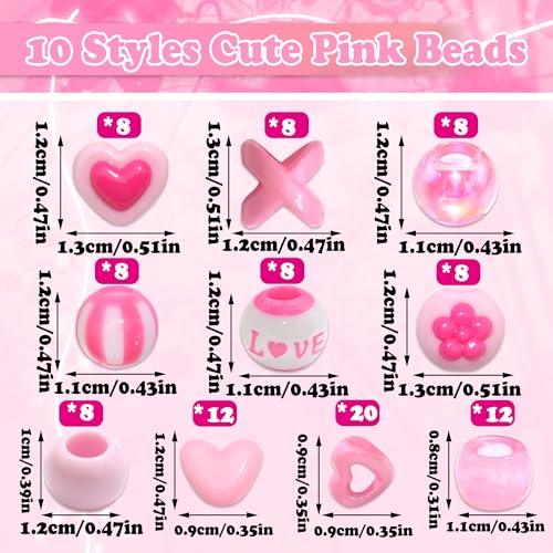 NAISKA 100PCS Pink Hair Beads Multiple Pony Beads for Braids Heart Loc Dreadlock Bead Flower Bead Set Cute Braids Accessories for Kids Girls - color: Pink