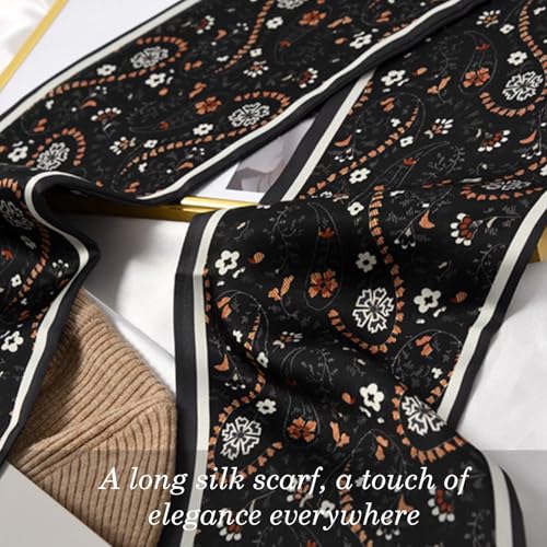 Sumolux Head Hair Scarf for Women Neck Purse Bag Handbags Scarf Like Silk - color: Black New Cashew