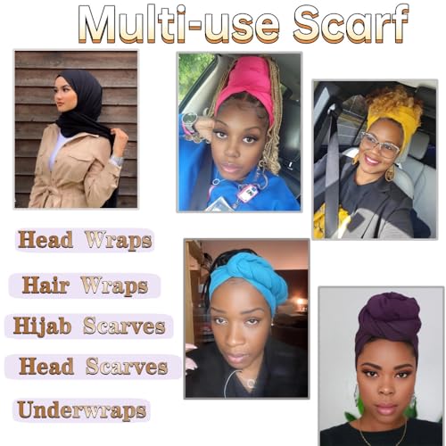 Head Wraps for Black Women, Breathable Headwrap Soft Long Hair Wraps Wide Headscarves for Locs Braids - color: 5pcs-(black,purple,rose Red,yellow,sky Blue)