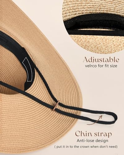 FURTALK Womens Sun Straw Hat Wide Brim UPF 80 Summer Hat Foldable Packable Floppy Beach Hats for Women - color: Khaki, size: Large-X-Large