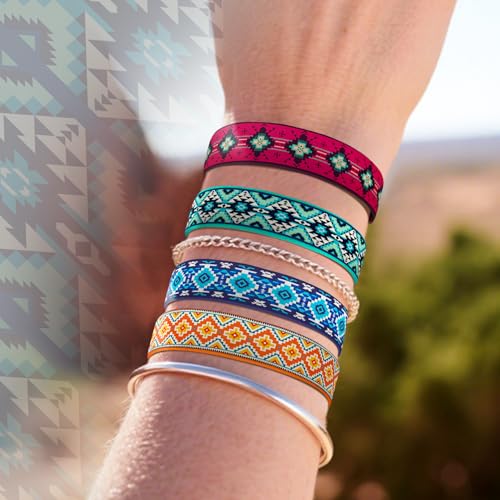 4 Pcs Surfer Beach Bracelets for Men Women Inspirational Elastic Comfy Summer Reversible Wristband Gifts Friendship Bracelets - color: Western Aztec-Bracelets, size: (7.5") Large