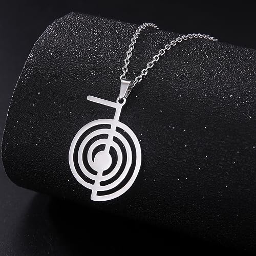 Dreamtimes Cho Ku Rei Reiki Necklace Protection Healing Symbol Yoga Necklace For Women Sacred Geometry Stainless Steel Drop Healing Energy Yoga Power Pendant Necklace Sacred Geometry Amulet - color: SILVER