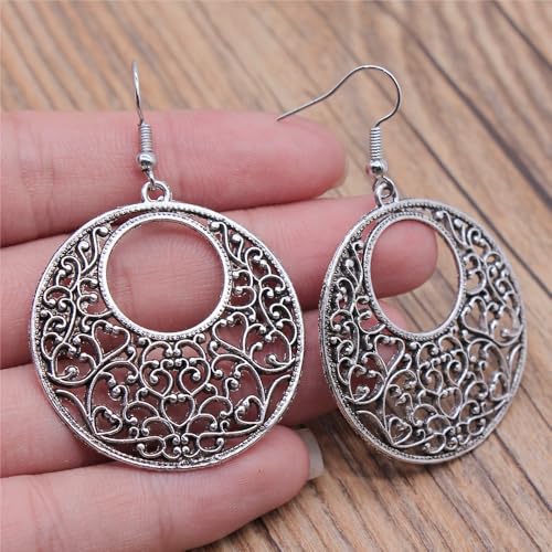 9 Pairs Silver Dangle Earrings for Women Set Retro Vintage Statement Bohemia Boho Drop Earrings Summer Jewelry for Women - style: C