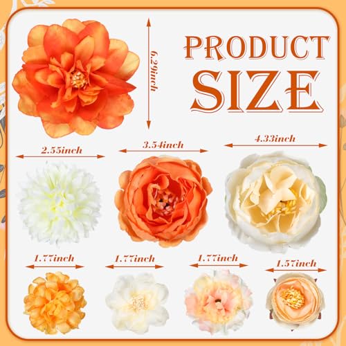 BBTO 21 Pcs Flower Hair Clip Rose Hair Clips Barrettes for Women Flower Accessories Boho Bride Claw Clip Hairpin Brooch Pin Headpiece for Wedding (Orange) - color: Orange