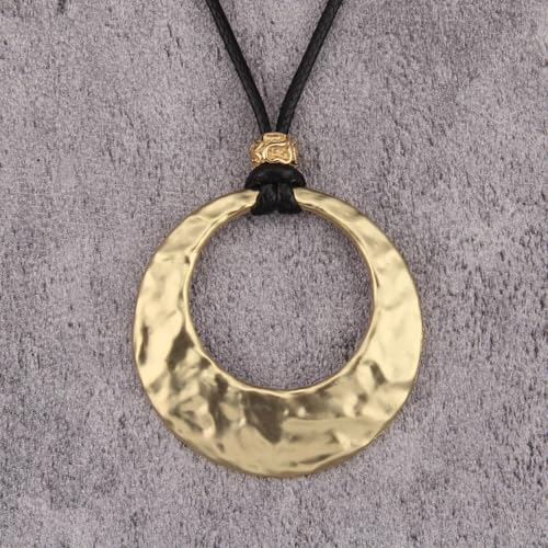 JAOYU Bohemian Necklaces for Women Leather Necklace Wood Pendant Choker Long Brown Necklace Chunky Circle Boho Hippie Jewelry - style: Boho Pendant Necklace