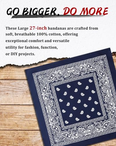 Bycc Bynn Large 27" x 27" 100% Cotton Bandanas - Set of 4 - color: Black+gray+white+navy Blue