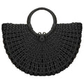 Gets Handwoven Rattan Top-handle Bag for Women Bohemian Round Straw Tote Bag Beach Large Carrying Handbag - color: Black