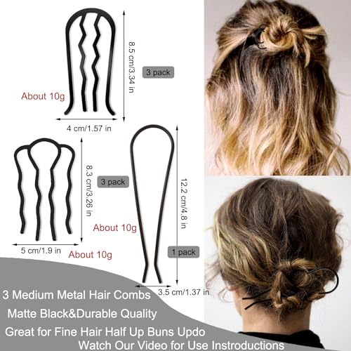 7 Pcs Metal Hair Side Combs Hair Fork Clip Teeth Hair Pin Stick for Updo Bun, U Shape Hair Combs for Vintage Hairstyle Hair Accessories, Fine Hair Combination - color: Fine Hair Series