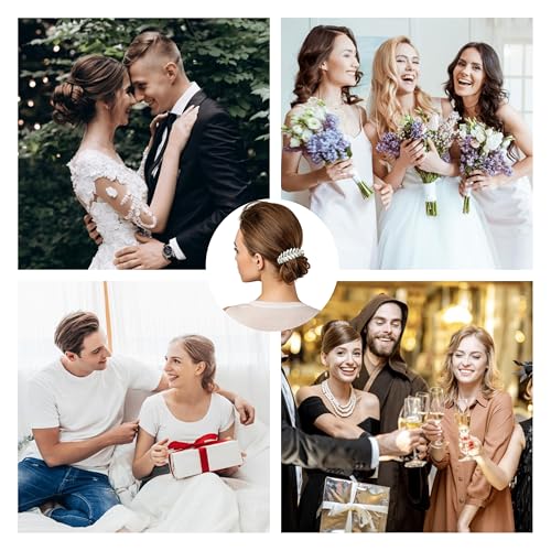 5 PCS Leaf Hair Side Combs Gold Rhinestone Hair Comb Clips with Teeth Wedding Headpiece Hair Accessories for Women, Girls, Bride, Bridesmaid(Silver) - color: Silver