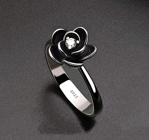 Vintage Silver Rings 925 Sterling Silver CZ Crystal Diamond Rose Flower Wedding Rings for Women (7) - size: 7