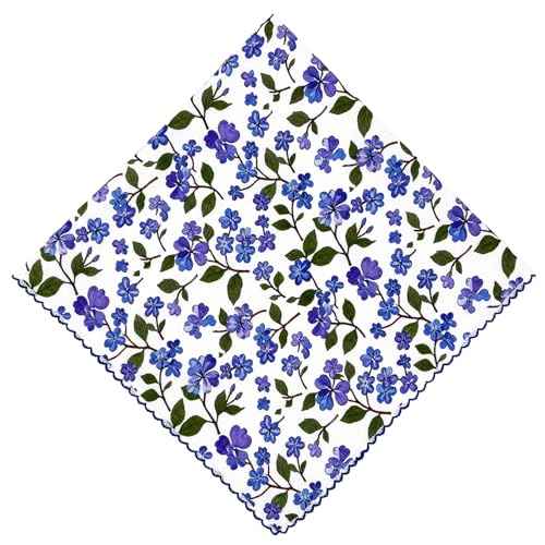 21x21 inches 100% Cotton Bandana for Women - Soft Square Scarf, Multi-Purpose Head Covering, Hair Bandana - color: P01-purple & Blue Flower